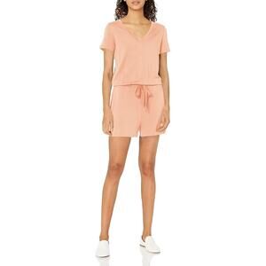 Daily Ritual Orange V-Neck Short Sleeve Terry Romper Size Small Stretch Casual